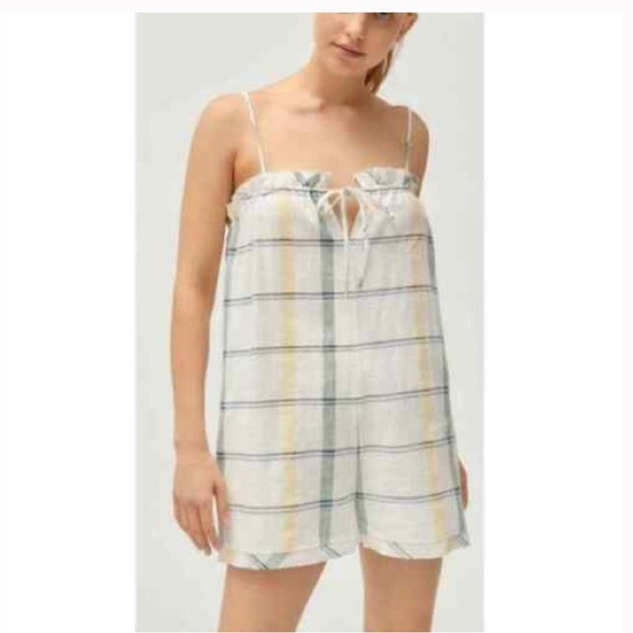 Urban Outfitters Pants - Urban Outfitters White Plaid Stripe Romper Size S.
